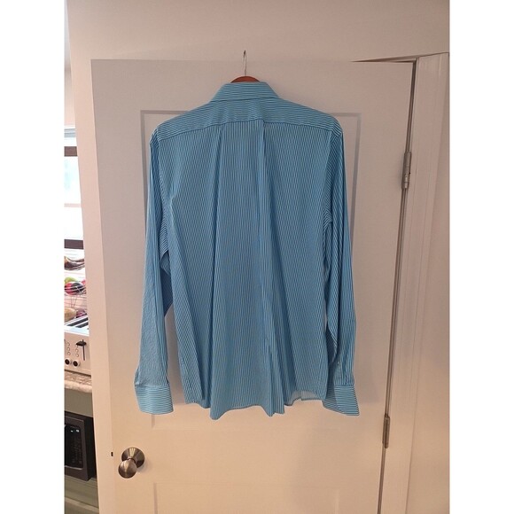 #63 Express 1MX Men Dress Shirt Modern Fit XL Extra Large Size(17-17 1/2) blu/wh - Picture 3 of 3